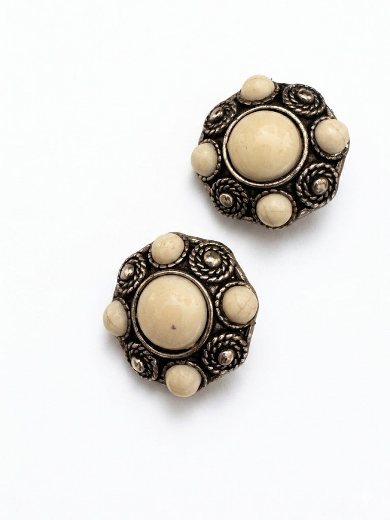 Vintage Resin Cabochon Clip-On Earrings