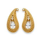Vintage Rope Twist Crystal Teardrop Clip On Earrings