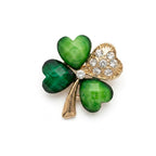 Vintage Green Clover Brooch with Rhinestones