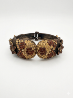 Antiqued Bronze Pavé Floral Hinged Bangle with Earth-Tone Rhinestones