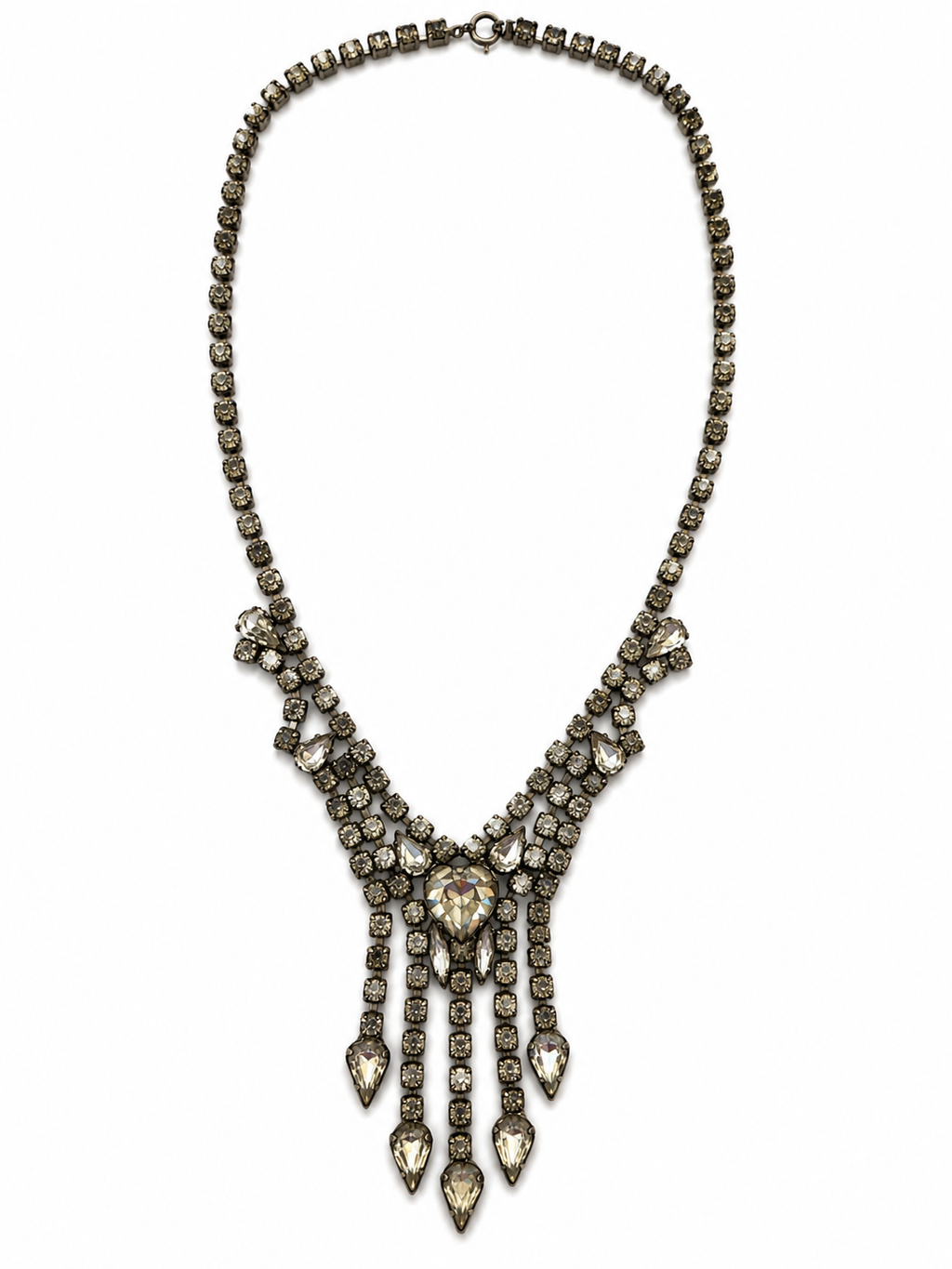 Vintage Hollywood Regency Rhinestone Fringe Statement Necklace