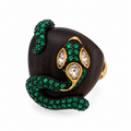 Vintage Roberto Cavalli Jeweled Serpent Wood Cocktail Ring