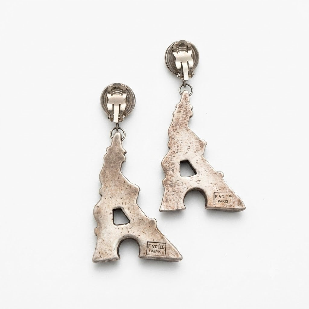 Vintage F. Volle Paris Eiffel Tower Drop Clip On Earrings