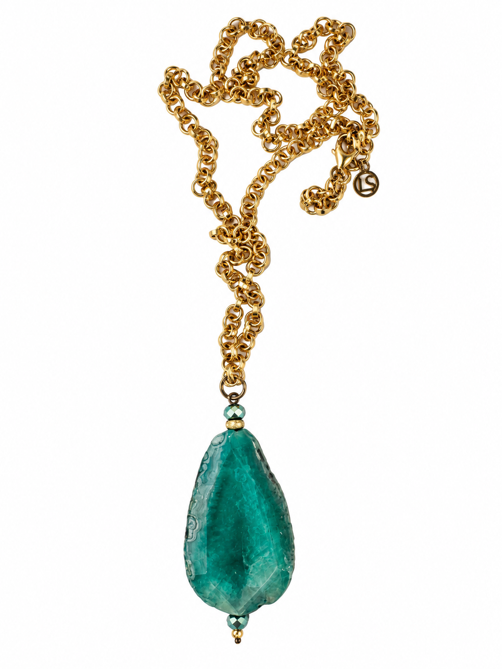 Luisa Spagnoli Green Agate Pendant Long Necklace