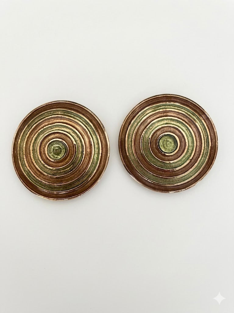 Vintage Oversized Concentric Circle Clip-On Earrings