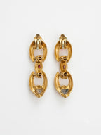Vintage Art Deco Jewel Cabochon Link Clip On Earrings