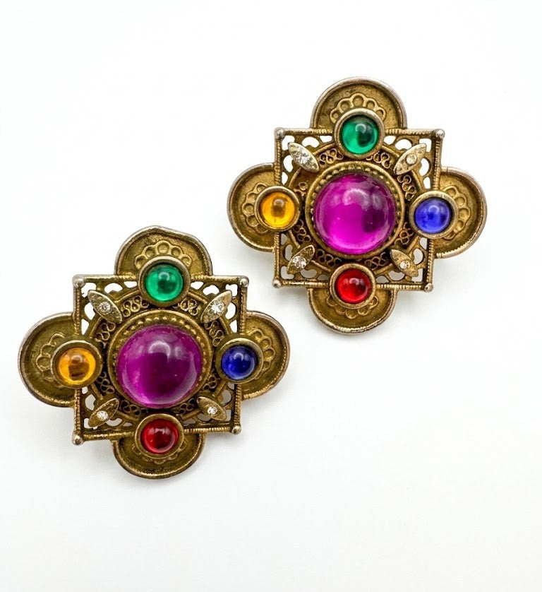 Vintage Byzantine Revival Multicolor Statement Earrings
