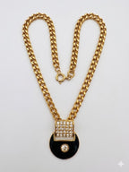 Vintage Art Deco Style Black Enamel Crystal Curb Chain Necklace