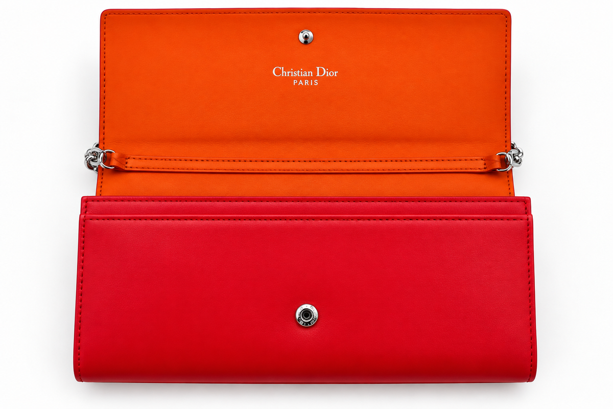 Vintage Christian Dior Red Leather Wallet and Chain Shoulder Bag