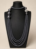 Vintage Gunmetal Faux Pearl Multi Strand Statement Necklace