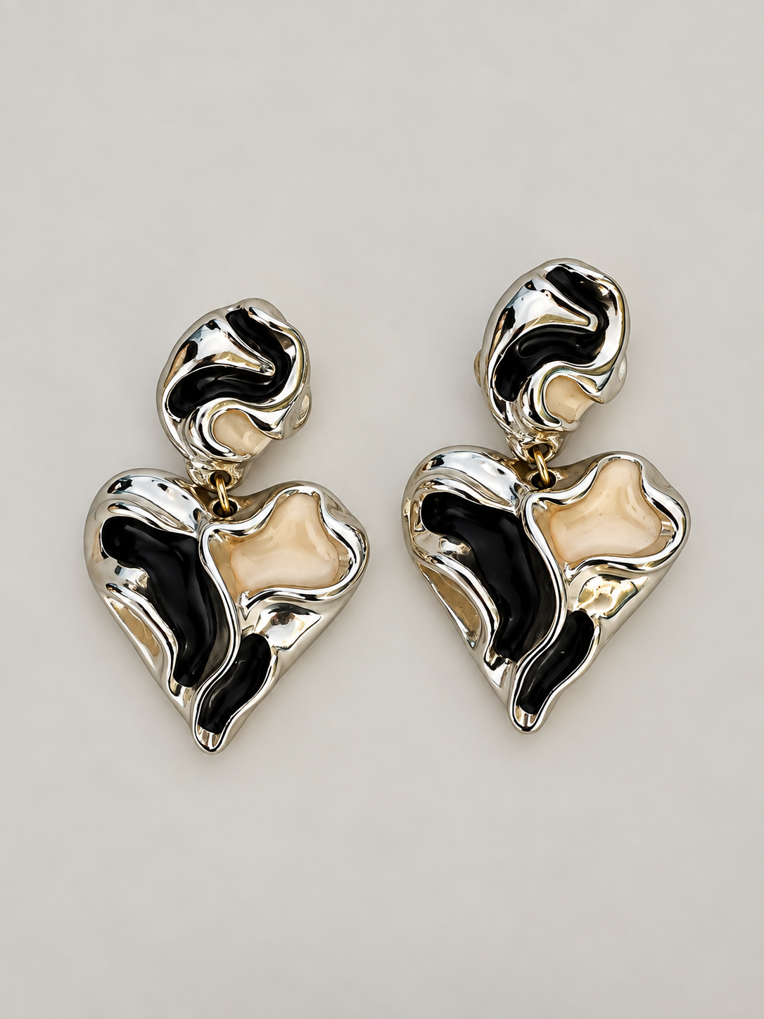 Vintage Sculptural Resin Heart Clip-On Earrings