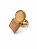 Vintage Modernist Toi et Moi Ring Peach and Honey Cabochons Gold Tone