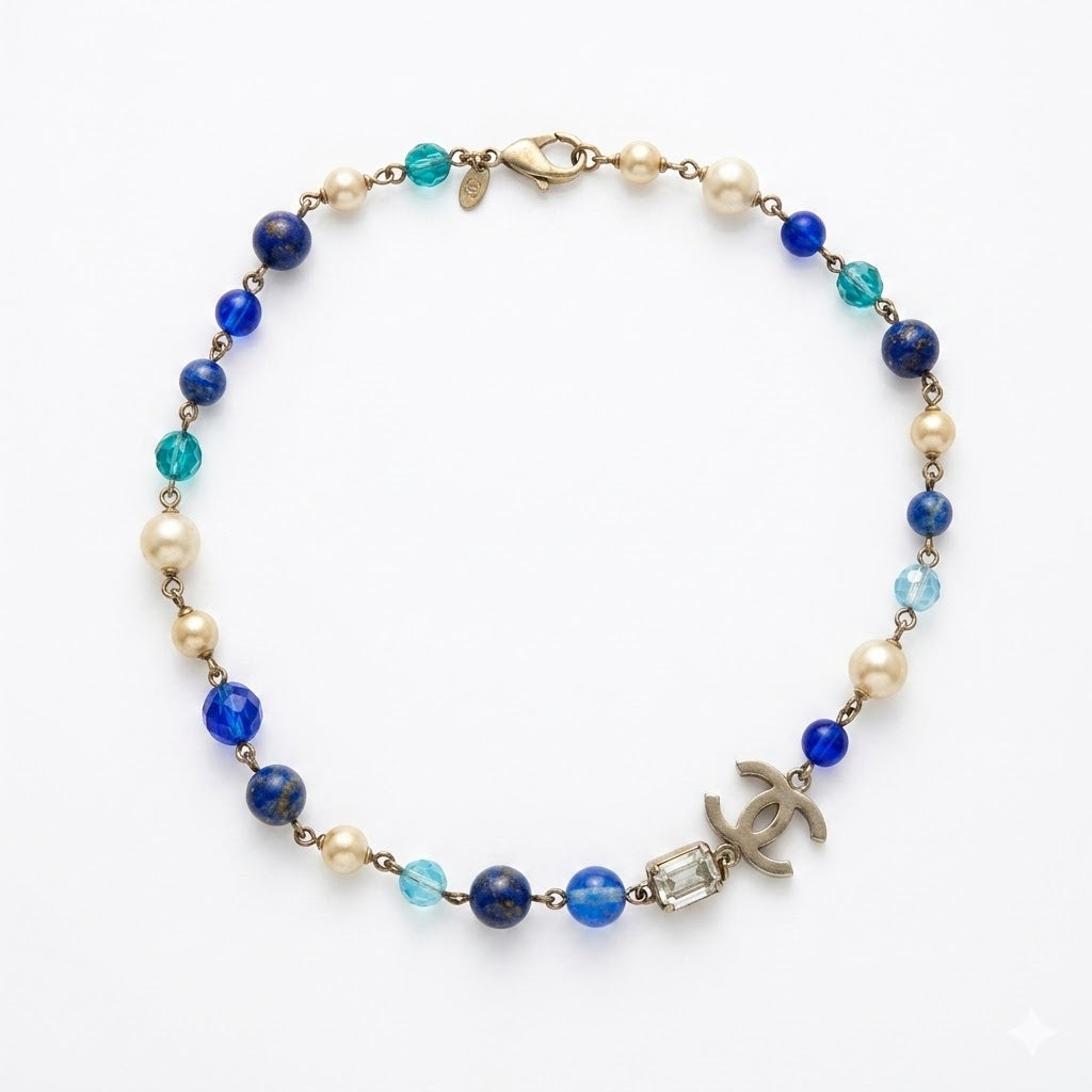 Vintage Chanel Fall 2007 Lapis Lazuli & CC Charm Necklace