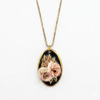 Vintage Gold Tone Hand-Painted Floral Pendant Necklace