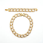 Vintage Geometric Enamel Link Necklace and Bracelet Set
