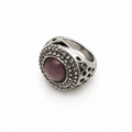 Modernist Mauve Cabochon Dome Ring Industrial Perforated Silver Tone