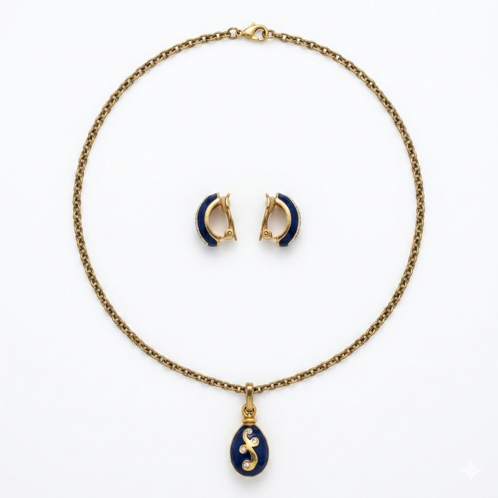 Italian Enameled Pendant & Earrings Set