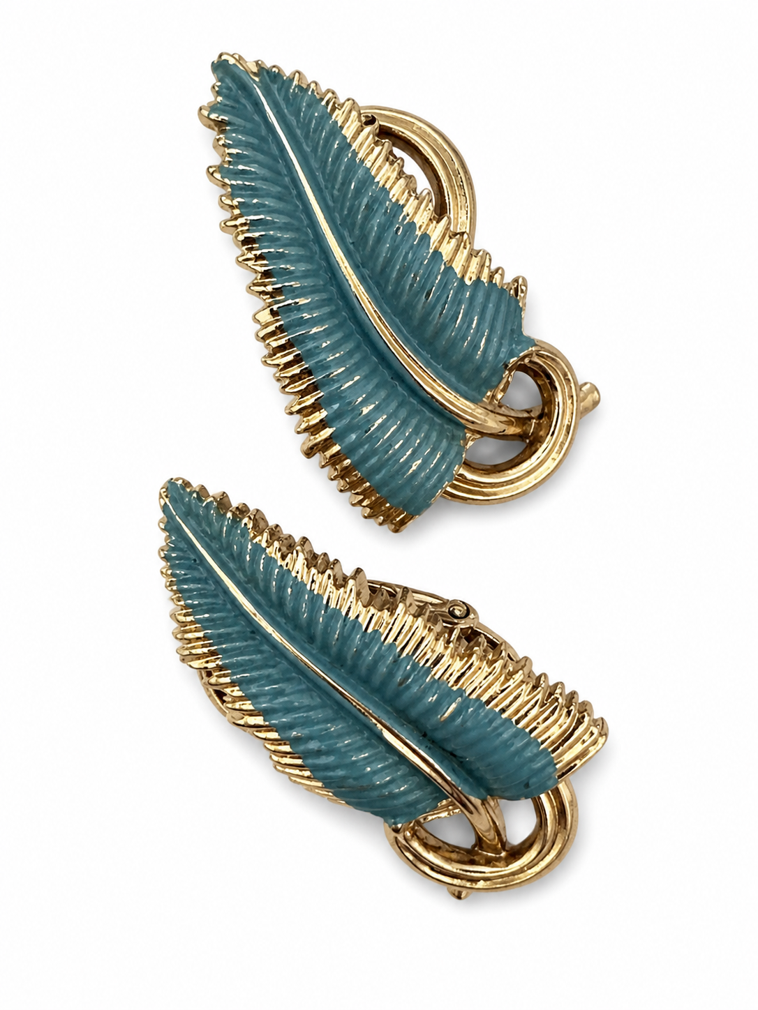 Vintage Signed Enamel Leaf Earrings