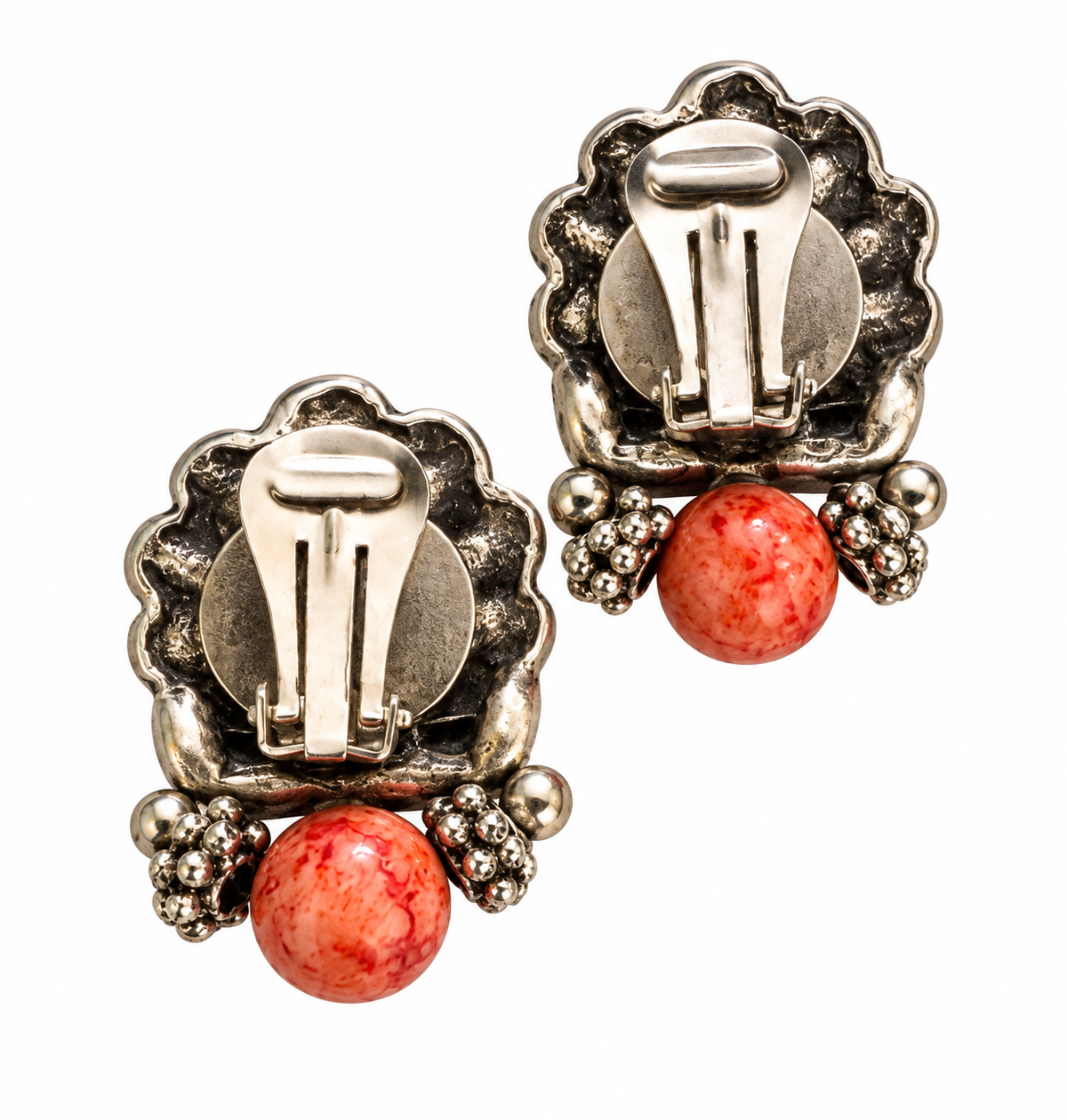 Vintage Baroque Coral Bead Clip-On Earrings