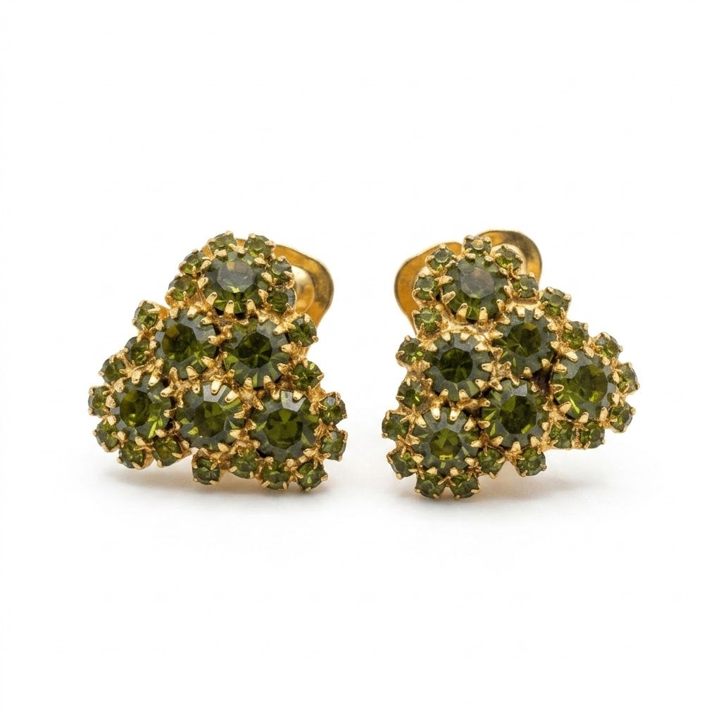 Vintage Olive Green Floral Cluster Earrings