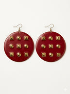 Vintage Retro Red Metal Disc Drop Earrings