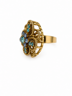 Vintage Blue Crystal Floral Statement Ring
