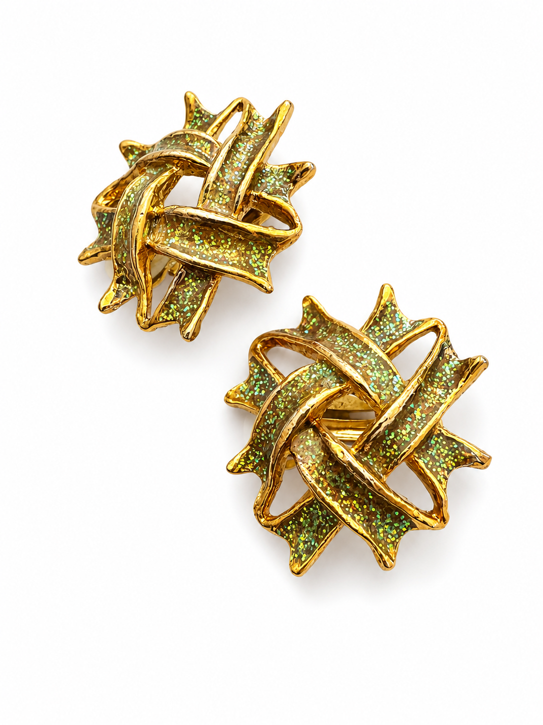 Vintage Retro Gold Glitter Enamel Earrings