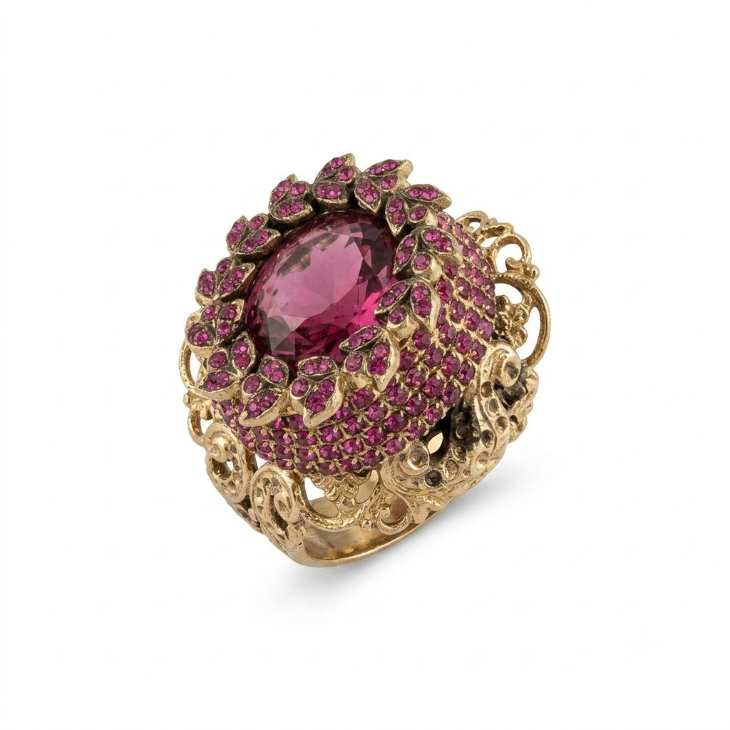 Vintage Byzantine Revival Gold Plated Statement Ring