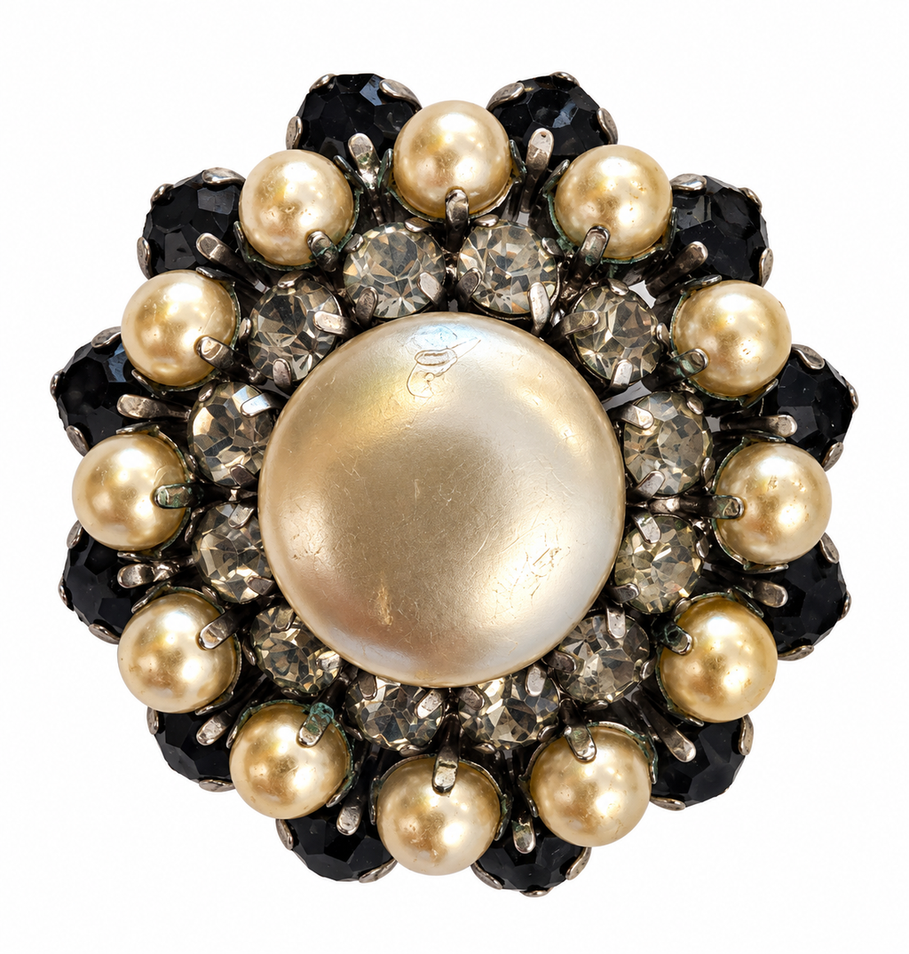 Vintage Pearl & Crystal Cluster Brooch