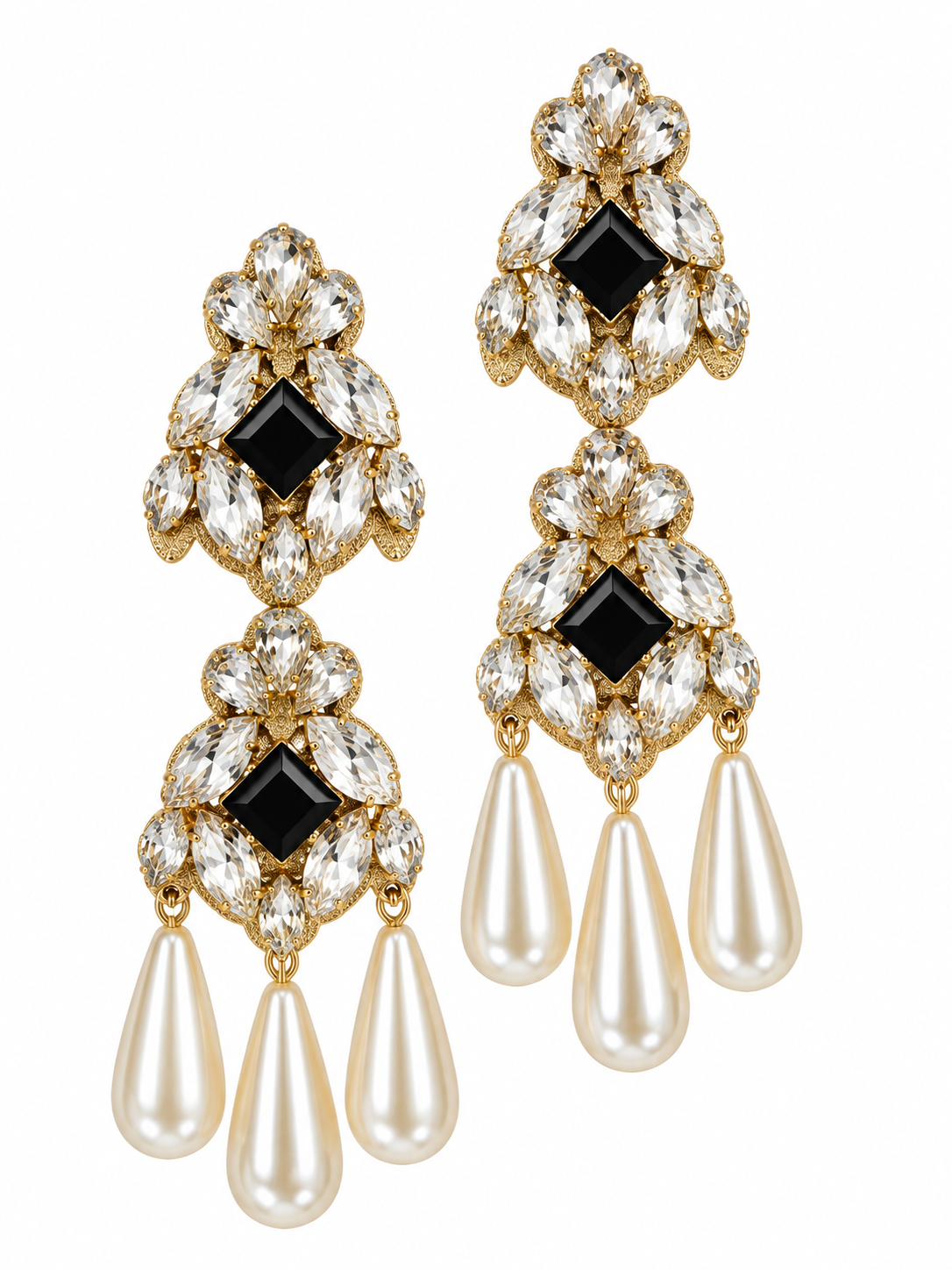 Oversized Vanina Crystal & Pearl Chandelier Earrings