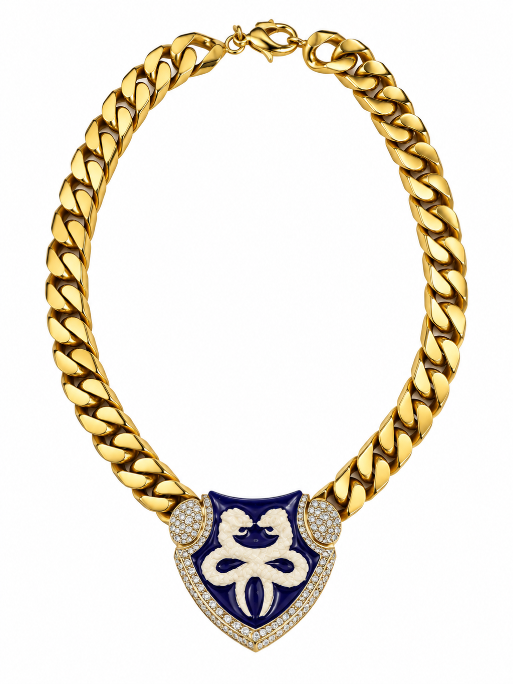 Vintage Roberto Cavalli Enamel & Crystal Shield Necklace