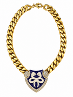 Vintage Roberto Cavalli Enamel & Crystal Shield Necklace