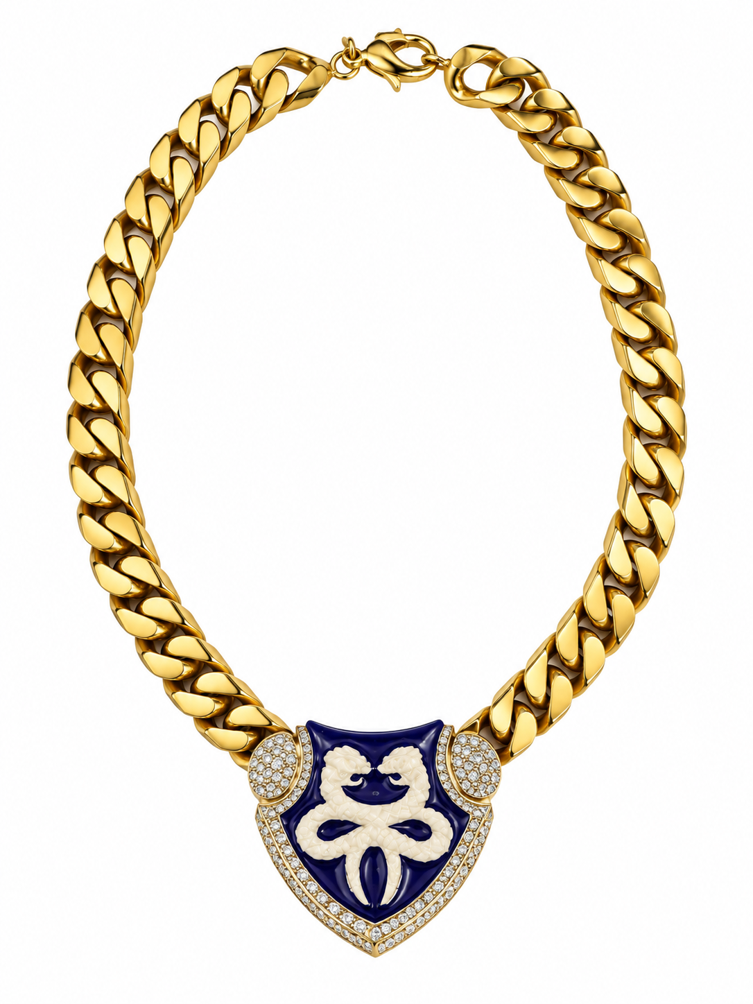 Vintage Roberto Cavalli Enamel & Crystal Shield Necklace