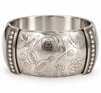 Vintage Engraved Floral Crystal Cuff Bracelet
