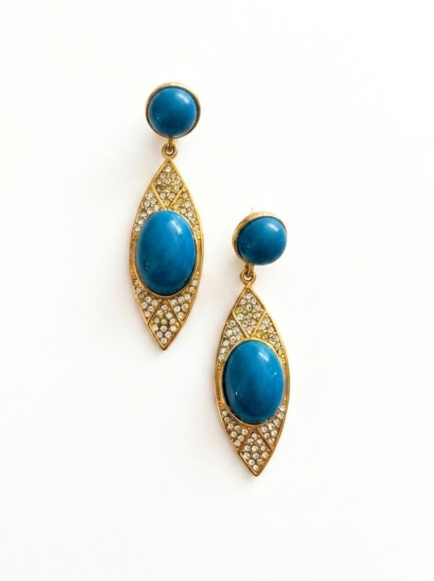 Vintage Art Deco Blue Cabochon Drop Earrings