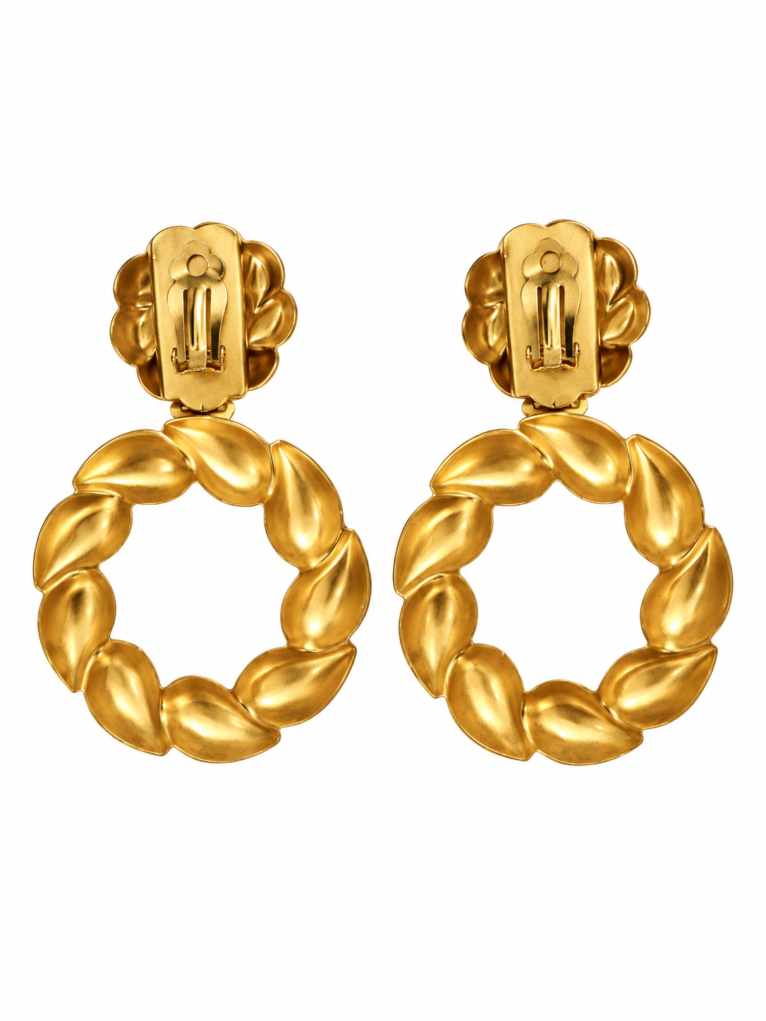 Vintage Statement Gold Plated Sculptural Clip-On Earrings
