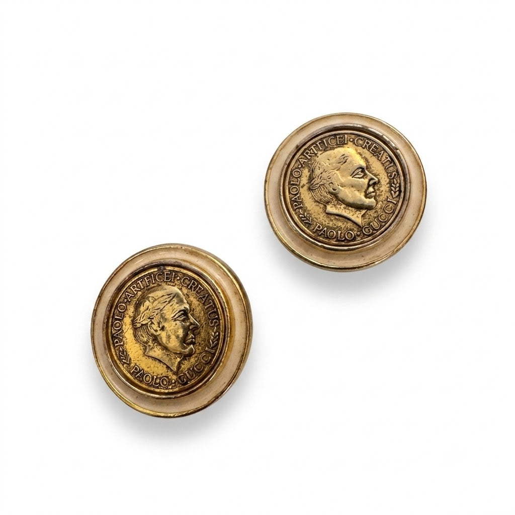 Vintage Paolo Gucci Roman Coin Clip On Earrings
