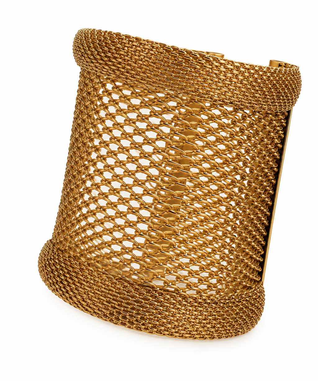 Vintage Gold Plated Mesh Architectural Cuff Bracelet
