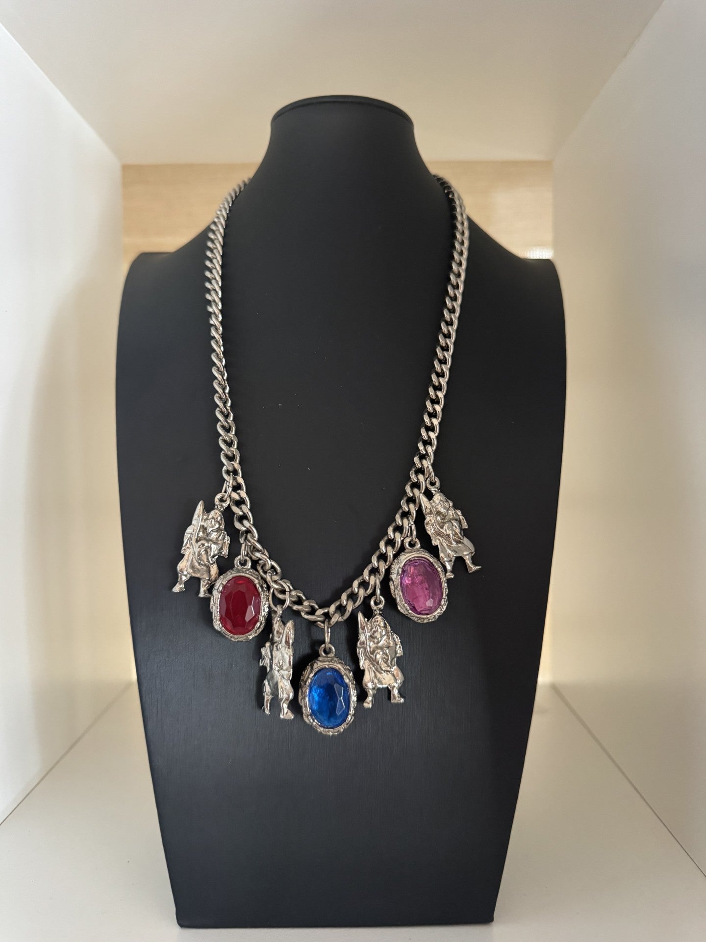 Vintage Medieval Knight Charm Statement Necklace