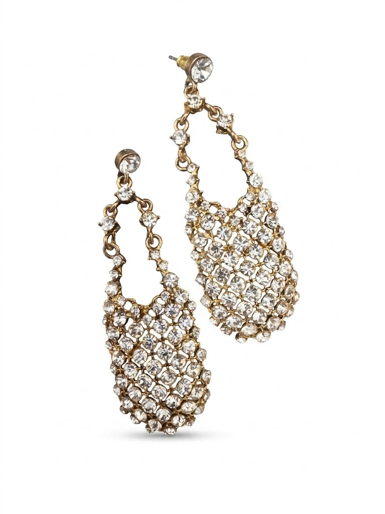 Vintage Hollywood Regency Rhinestone Drop Statement Earrings