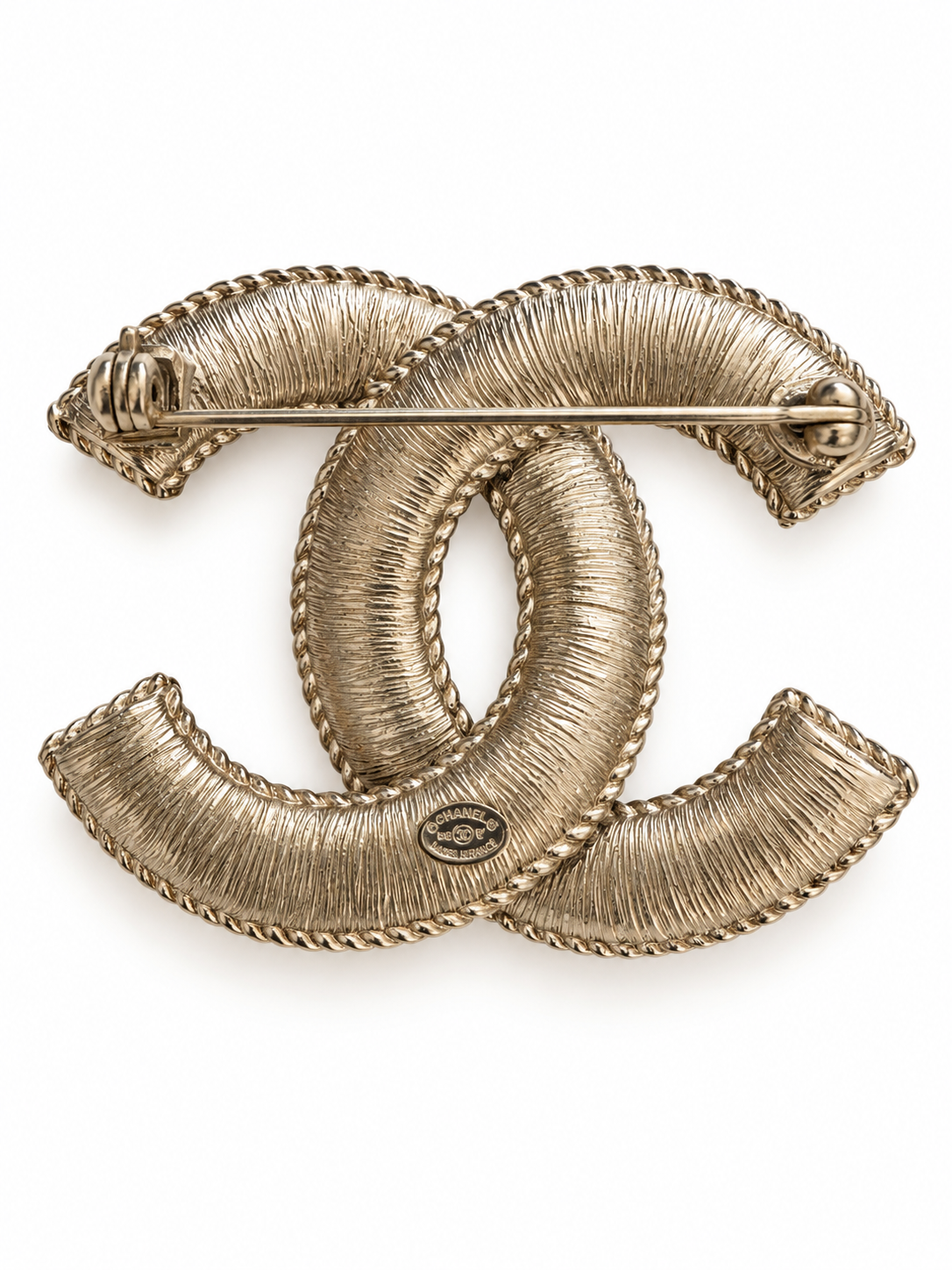 Chanel Vintage Textured Faux Pearl CC Brooch