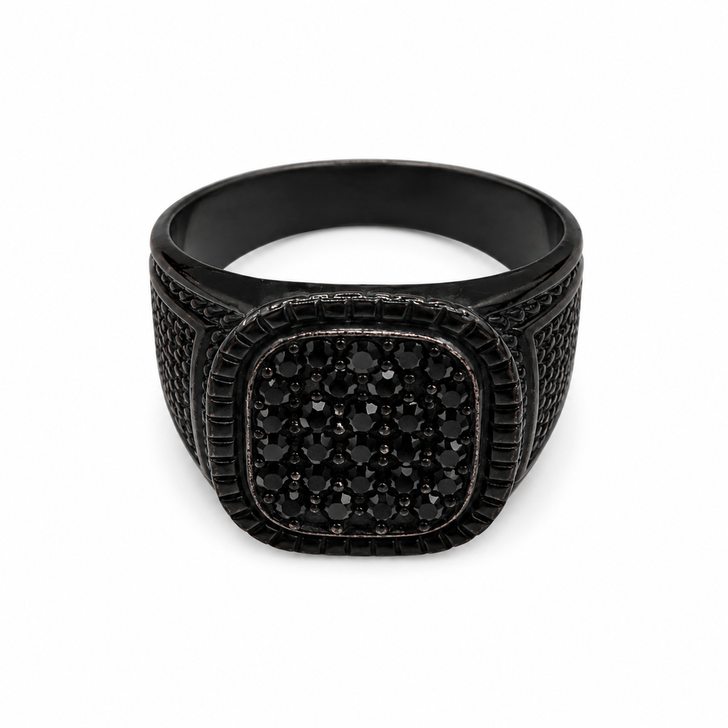 Modernist Black Pave Signet Ring Industrial Matte Finish