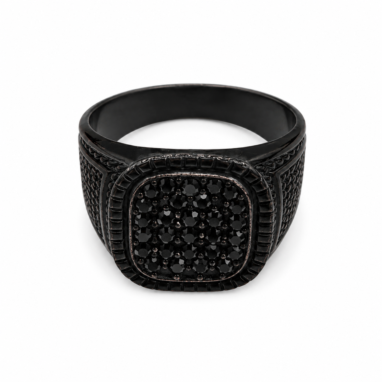 Modernist Black Pave Signet Ring Industrial Matte Finish