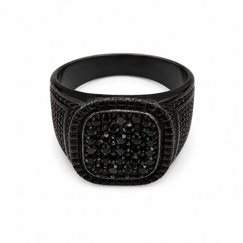 Modernist Black Pave Signet Ring Industrial Matte Finish