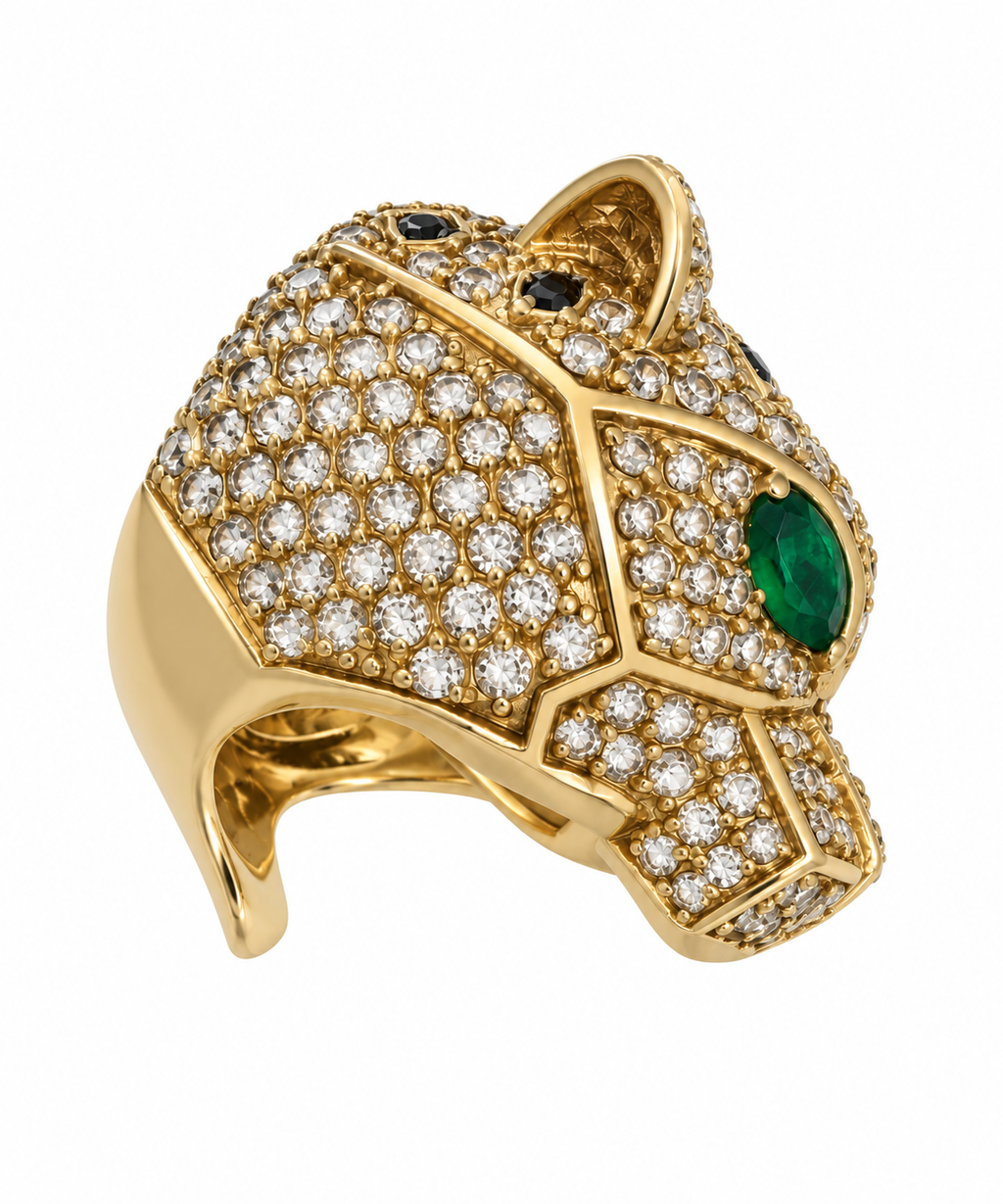 Vintage Noir Crystal Panther Cocktail Ring
