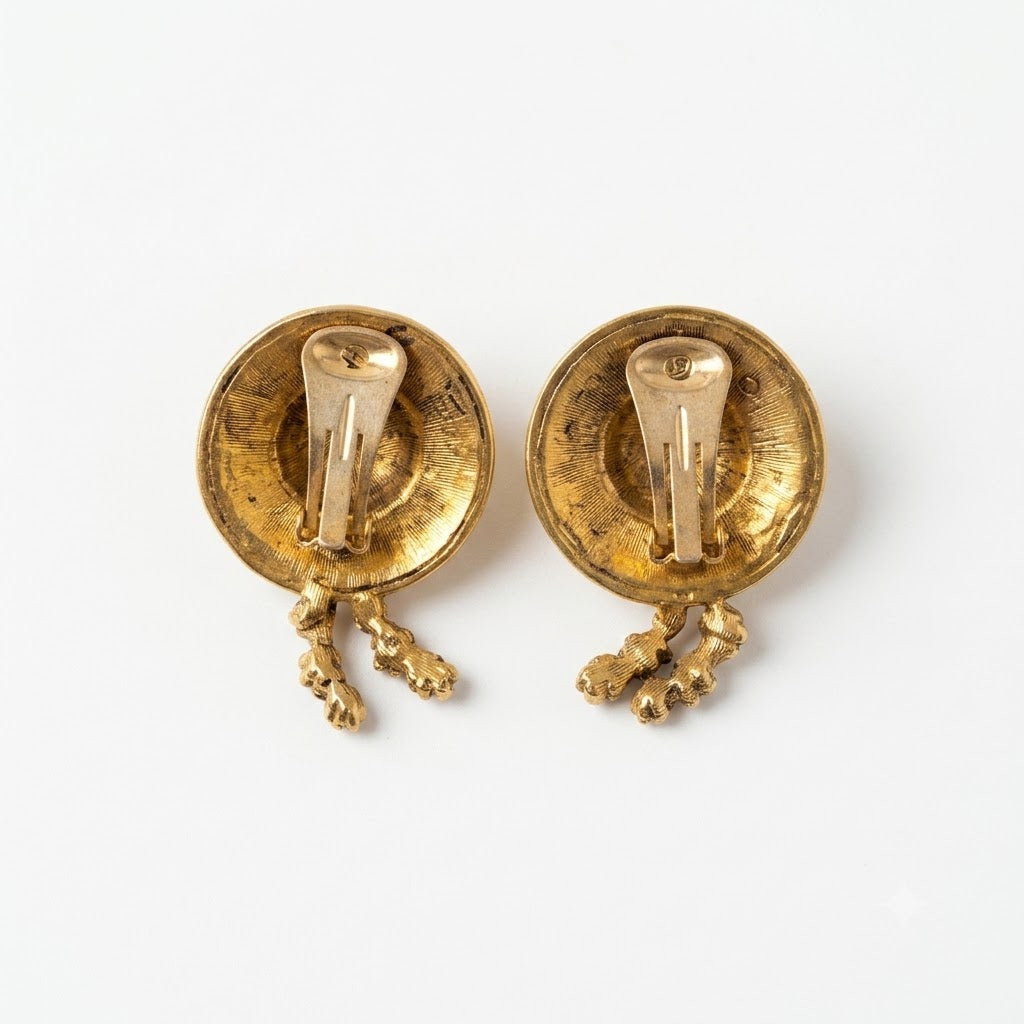 Vintage Floral Tassel Disc Clip On Earrings