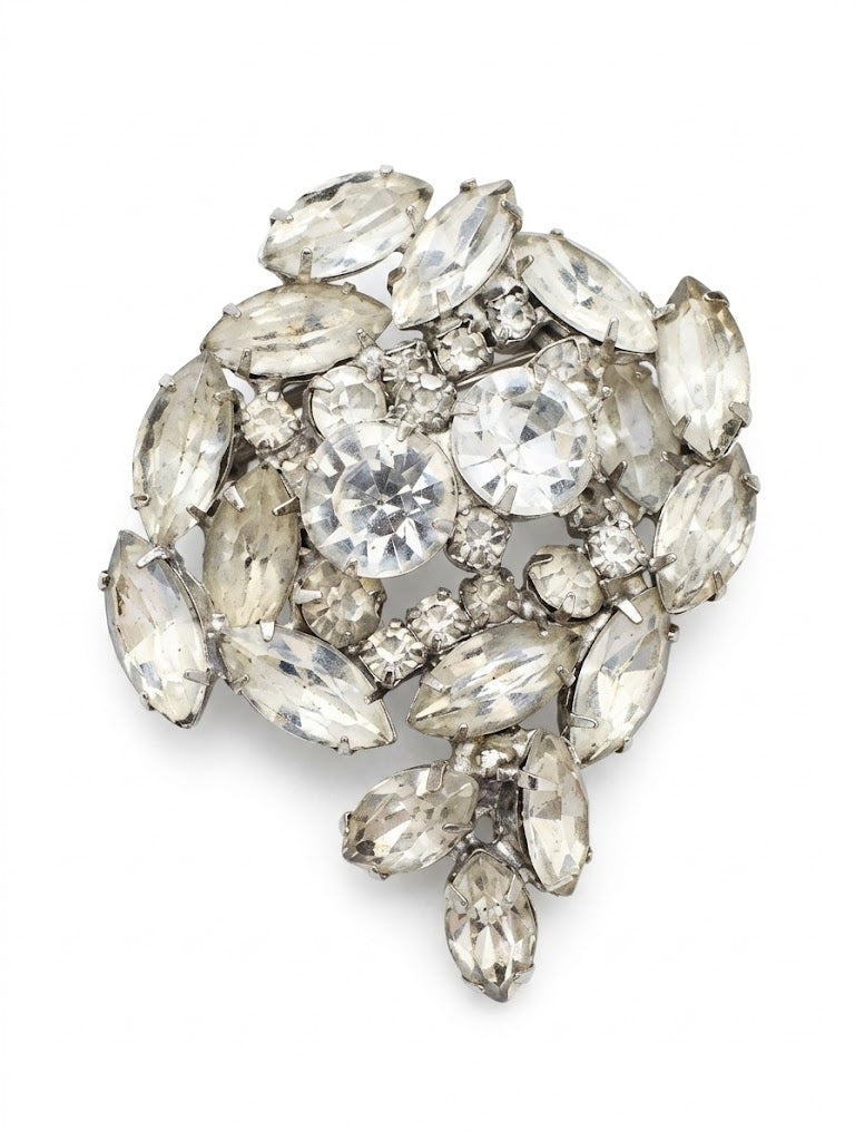 Vintage Hollywood Regency Rhinestone Cluster Statement Brooch