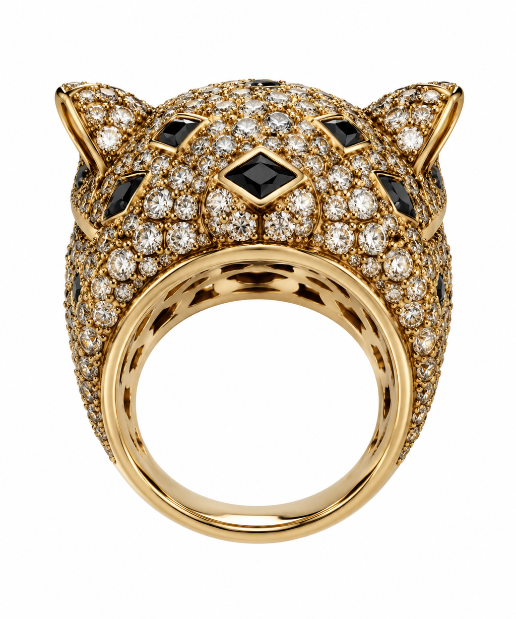 Vintage Noir Crystal Panther Cocktail Ring