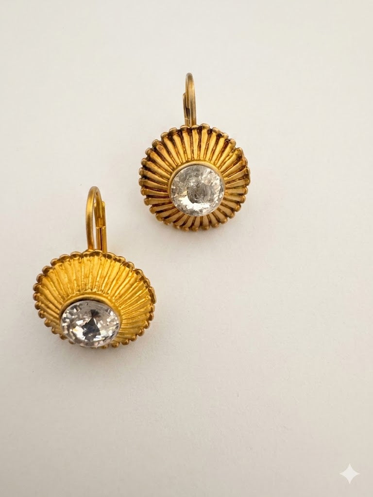 Vintage Sunburst Rhinestone Drop Earrings