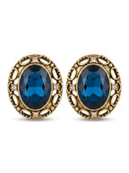 Vintage Blue Glass Cabochon Clip-On Earrings